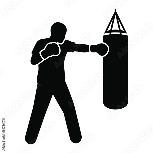 Boxer strike silhouette punching bag