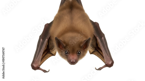 Quadro em tela Isolated hanging bat close up with spread wings on display looking into the came