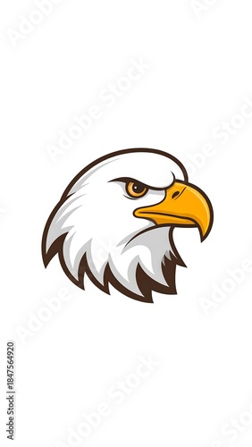Cartoon illustration of an eagle head, with white, brown, and yellow hues