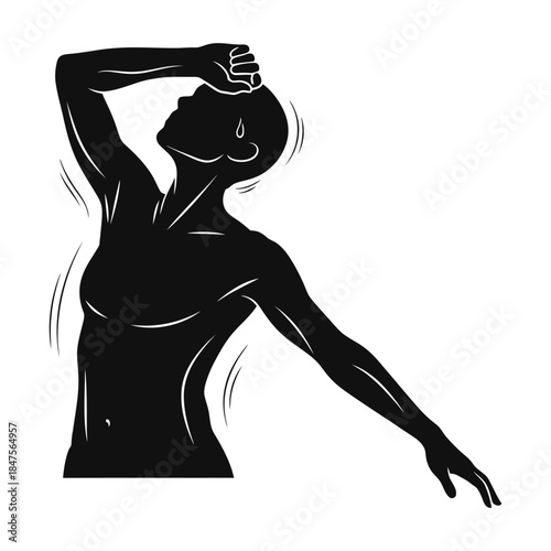 Man silhouette stretching after workout exhaustion