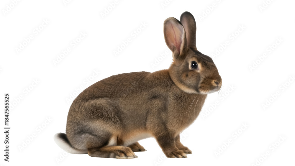Fototapeta premium Isolated brown bunny rabbit sitting with alert ears in studio, domesticated pet animal