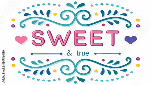 Vibrant 3d sweet and true pink teal heart letters design