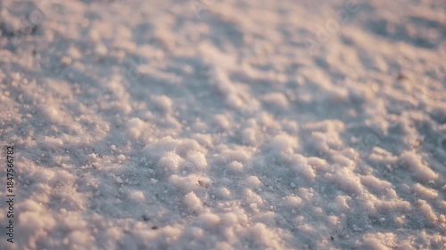 4K Closeup macro shot of sea rock salt crystals in the land in the desert of Rann of Kutch in Kutch, Gujarat, India. Salt crusts on the shores of the Greater rann of Kutch, Salt farming background.
