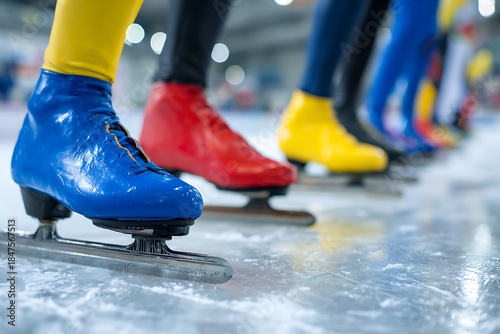 Speed skaters lining up at starting line