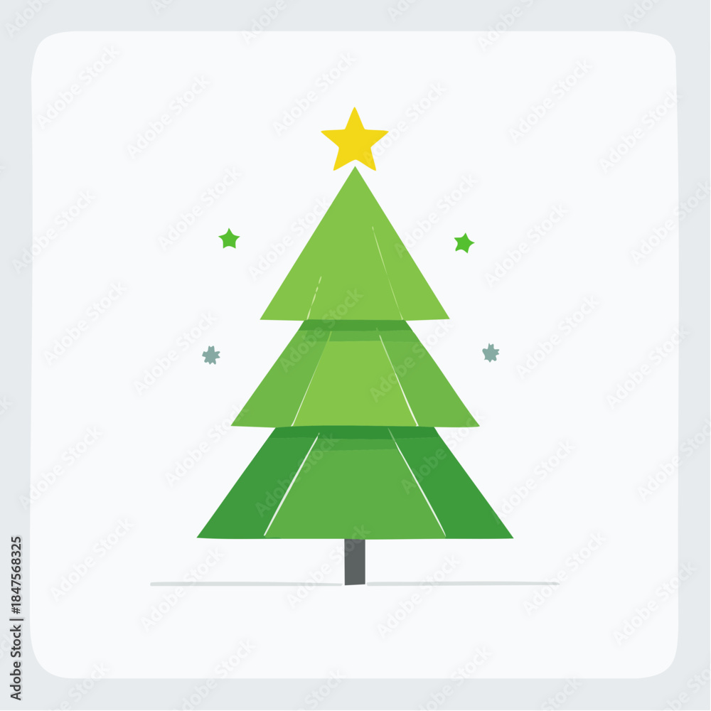 Fototapeta premium Festive Geometric Christmas Tree with a Star on Top - Minimalist Flat Vector Illustration