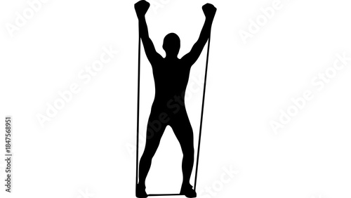 Man exercising with resistance band with transparent background