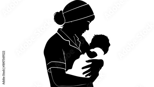 Mother breastfeeding baby with transparent background