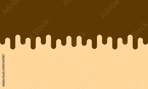Melted chocolate or coffee background, Chocolate or coffee falling drops, Vector drip wave border of hot chocolate texture. Flat vector illustration design.