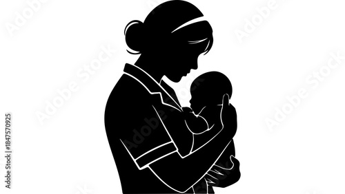 Mother holding baby with transparent background