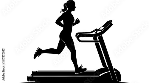 Woman running on treadmill with transparent background