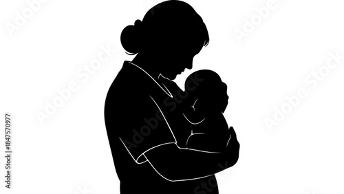 Mother holding baby with transparent background