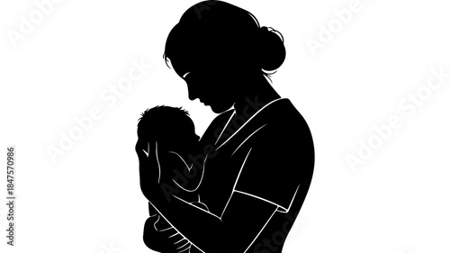Mother holding baby silhouette with transparent background