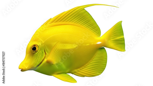 Photos Isolated Yellow Tang fish swimming, a popular saltwater aquarium fish, reef mari