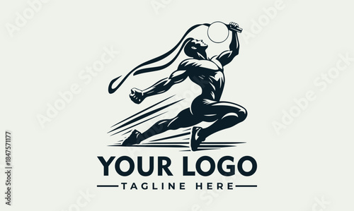 Dynamic athletic male figure vector logo design, perfect for sports brands, fitness centers, or championship events, embodying strength, speed, and competitive spirit