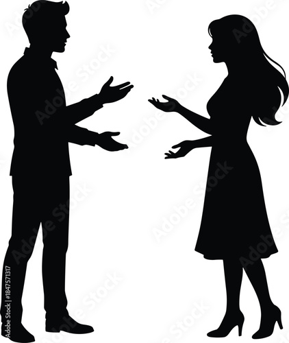 Man and woman silhouette arguing and talking face to face expressing emotions communication conflict relationship discussion concept vector illustration