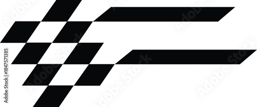 Race flag in dirty grunge style with splashes
It is a flag covered with a pattern of black and white squares. 
The flag is waved at the finish line to indicate the completion of a race, 