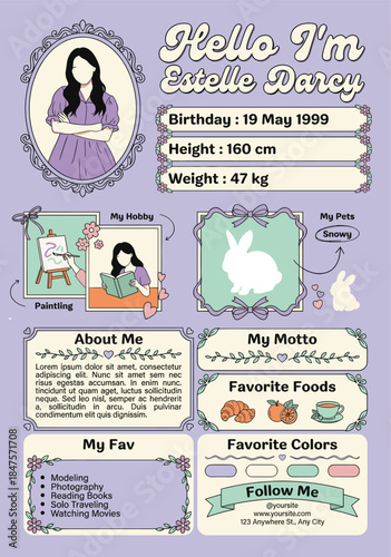 Infographic of a young woman's personal profile and interests