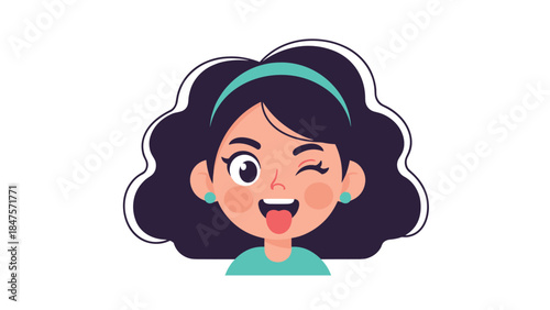 Cartoon Girl Winking and Sticking Tongue Out Illustration
