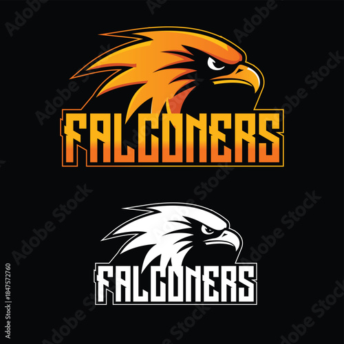 American style falcon mascot logo vector with eagle inspired bird face for gaming teams, security technology, business branding and powerful company identity design