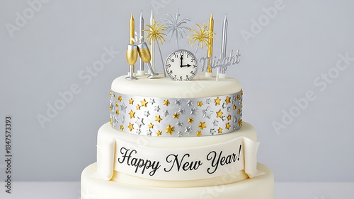 New Year 2026 festive cake with candles and decorations
