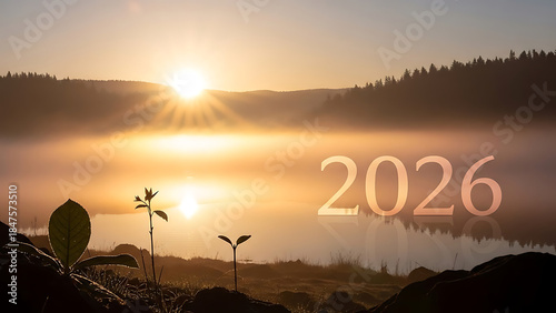 Peaceful sunrise symbolizing fresh start of New Year 2026
