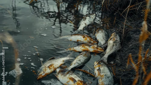 dead fish in the lake. Selective focus