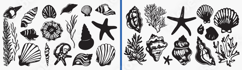 marine illustration vector, ocean life drawing, sea elements artwork, underwater objects illustration, marine doodle set, nautical graphic elements, sea life clipart vector, ocean themed illustration,