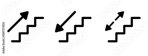 Stairs Icon Set – Upward and Downward Stairs Symbols, Isolated Vector Illustrations for Directional Movement