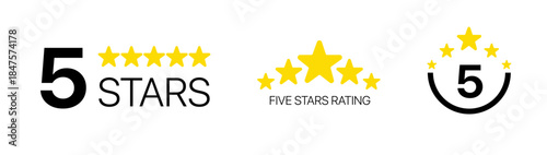 Golden Five stars logo template set. 5 star rating emblems set

