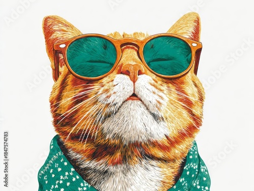 A stylish cat wearing sunglasses and a trendy outfit exudes confidence and charm.