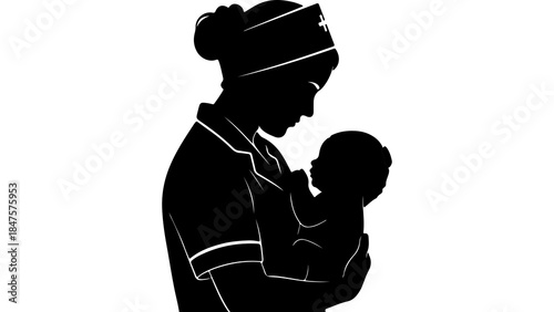 Nurse holding baby with transparent background