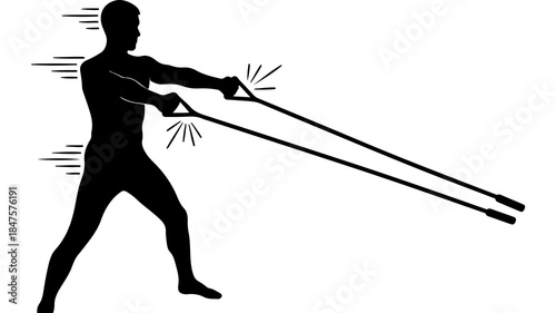 Man exercising with resistance bands with transparent background