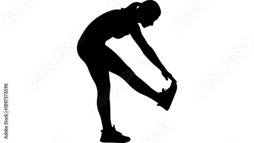 Woman stretching leg before exercise with transparent background