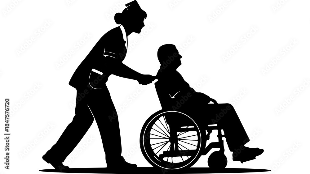 Obraz premium Nurse assisting patient in wheelchair with transparent background