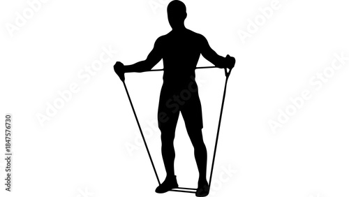Man exercising with resistance band with transparent background