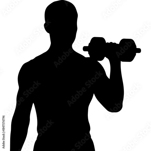 Muscular man lifting dumbbell with transparent background
