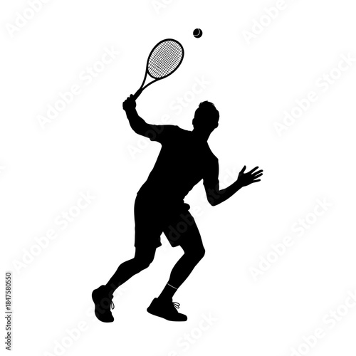 Tennis player silhouette serving the ball, clean athletic motion ideal for sports marketing and professional tennis graphics