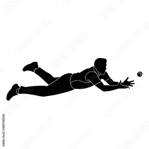 Action sports silhouette of athlete diving forward, dynamic motion pose ideal for fitness, training, and sports advertising