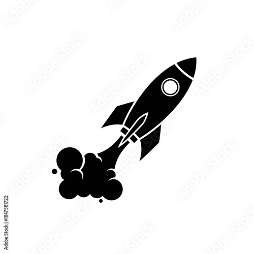 Rocket launch silhouette icon representing innovation, startup growth, space missions, ambition, speed, and future progress
