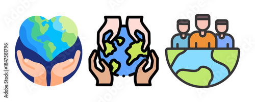 Protecting our planet: icons for global care, community, and environmental responsibility