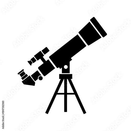 Astronomical telescope silhouette illustration, space observation icon ideal for science education, astronomy themes, and exploration art