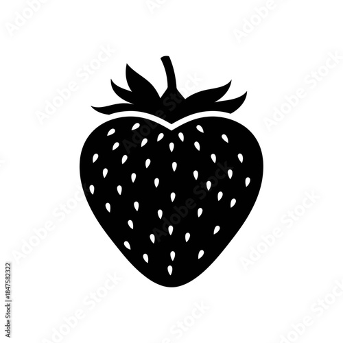 Strawberry silhouette illustration, fresh berry fruit icon ideal for food packaging, recipe graphics, healthy lifestyle, and branding