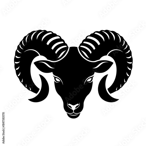 Ram head silhouette icon representing Aries zodiac sign, leadership traits, strength, determination and astrological themes