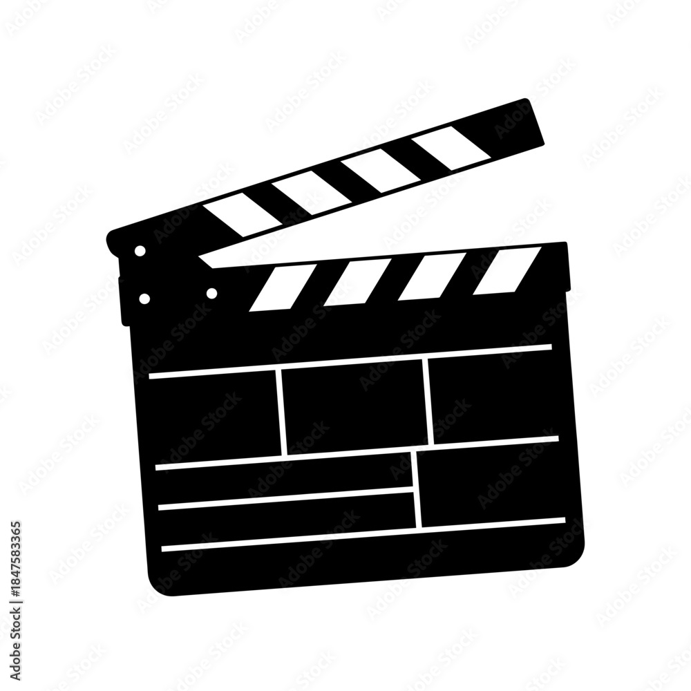 Obraz premium Film clapperboard silhouette icon symbolizing movie production, filmmaking, cinema industry and creative storytelling tools
