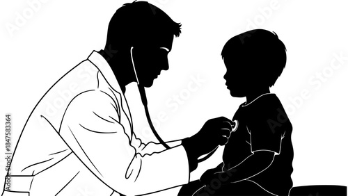 Doctor examining child with transparent background