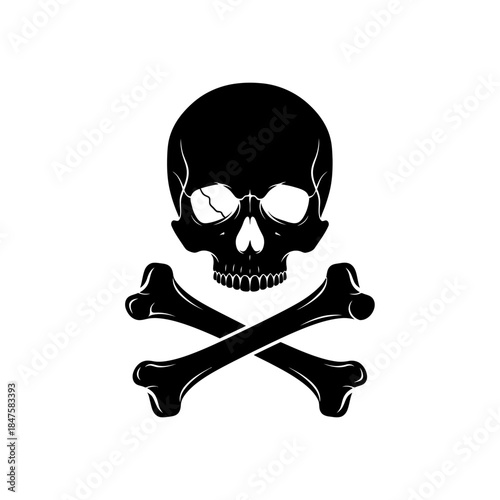Skull and crossbones silhouette icon symbolizing danger, piracy, poison warnings, rebellion and edgy graphic design themes