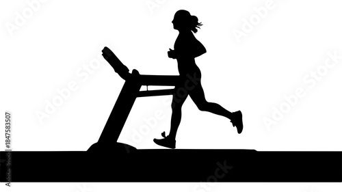 Woman running on treadmill silhouette cardio fitness