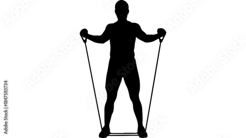 Man exercising with resistance band with transparent background