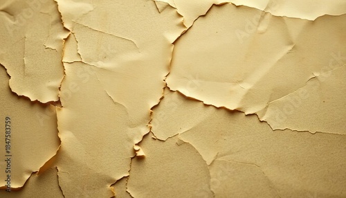 Close-up of aged, wrinkled paper, creases and tears visible,  surface,  letter