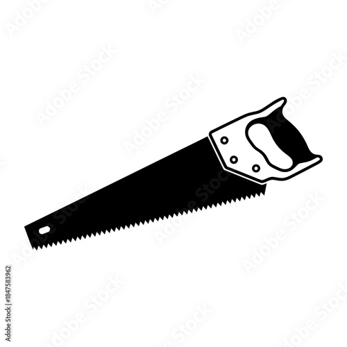 Hand saw tool silhouette symbolizing woodworking, carpentry craftsmanship, construction labor, manual tools, and traditional building skills